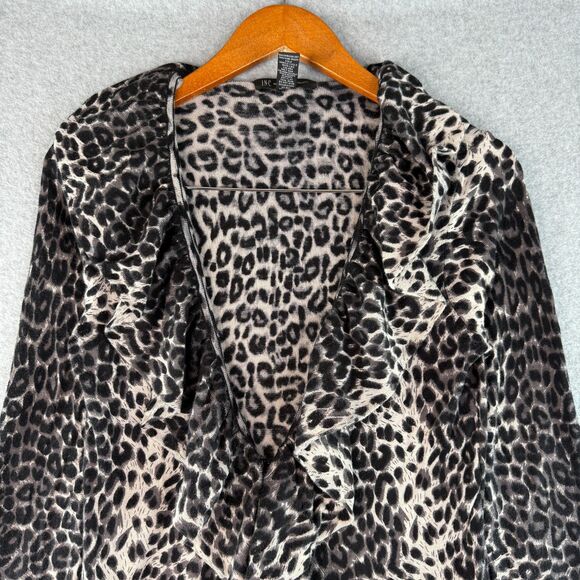 Y2K Leopard Print Black/White Long Sleeve Cardigan Ruffled Collar Size M - Picture 7 of 7